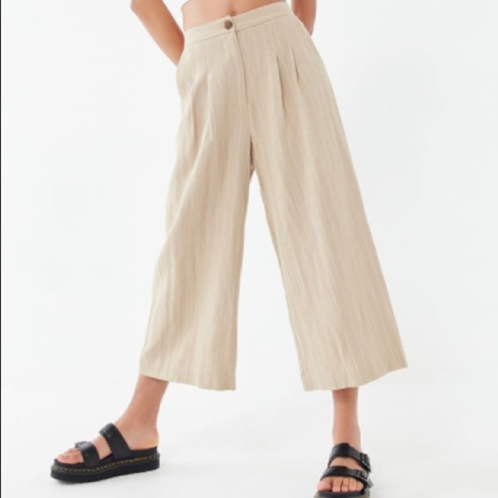 Lost + Wander Sun Tan Striped Linen Wide Leg Pant